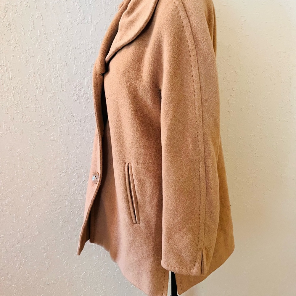 Ellen Tracy Camel Button-Front Wool‎ Pea Coat - Picture 2 of 10